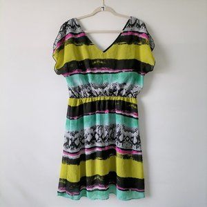 AGB Womens Multicolor Printed Striped Elastic Waist Lined Mini Dress Size 12